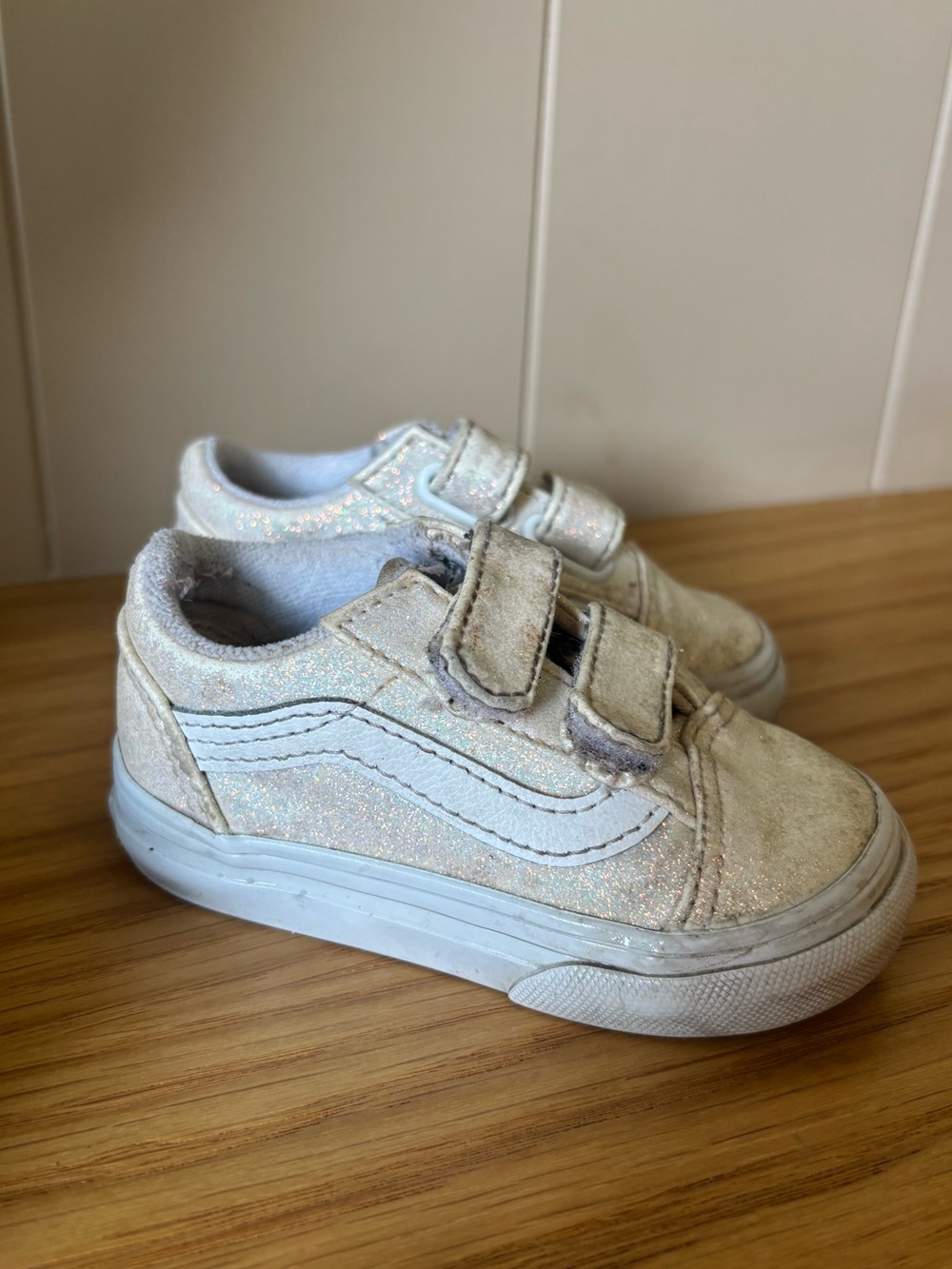 White glitter toddler Velcro vans size 4.5